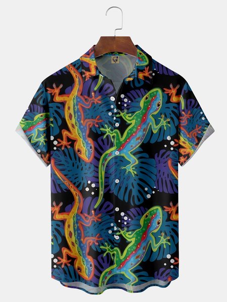 

Plant Chest Pocket Short Sleeve Hawaiian Shirt, Blue, Men Shirts