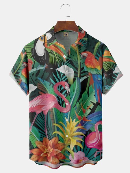 

Animal Chest Pocket Short Sleeve Hawaiian Shirt, Green, Men Shirts