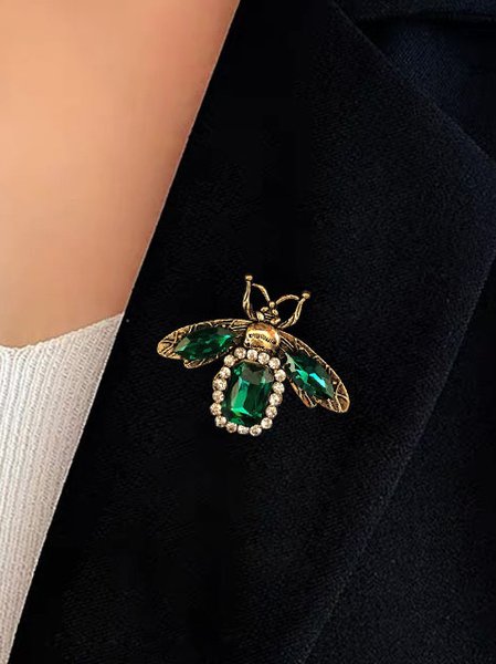 

Casual 3D Big Gemstone Bee Insect Brooch Silk Scarf Buckle Banquet Party Daily Commuting Matching Jewelry, Green, Women Brooches & Pins