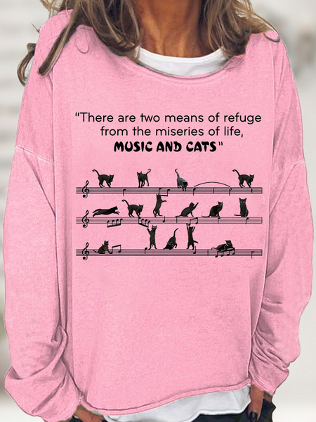 

Women's Music And Cats There Are Two Means Of Refuge From The Miseries Of Life Simple Sweatshirt, Pink, Hoodies&Sweatshirts
