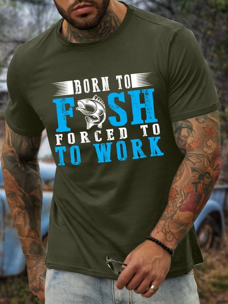 

Lilicloth X Jessanjony Born To Fish Forced To Work Men's T-Shirt, Green, T-shirts