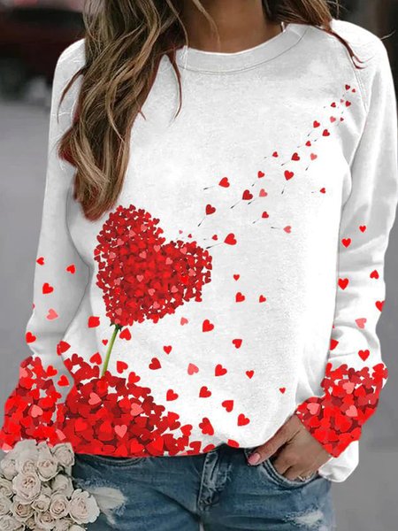 

Casual Crew Neck Heart/Cordate Sweatshirt, White, Hoodies & Sweatshirts