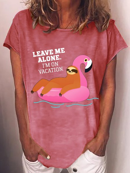 

Women's Funny Leave Me Alone I’m On Vacation Sloth Crew Neck Casual T-Shirt, Red, T-shirts