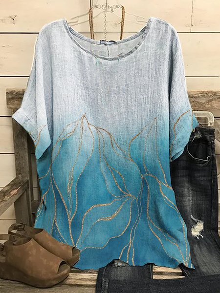 

Casual Loose Crew Neck Ombre Top, Multicolor, Tops