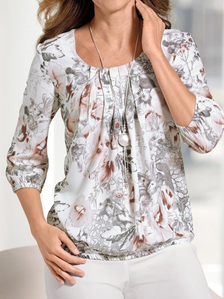 

Loose Floral Crew Neck Elegant Top, Multicolor, Tops