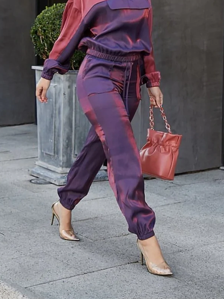 

Urban Plain Loose Fashion Long Pants, Purple, Pants