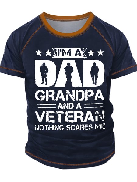 

Men's I Am A Dad Grandpa And A Veteran Nothing Scares Me Funny Graphic Print Crew Neck Text Letters Casual T-Shirt, Dark blue, T-shirts