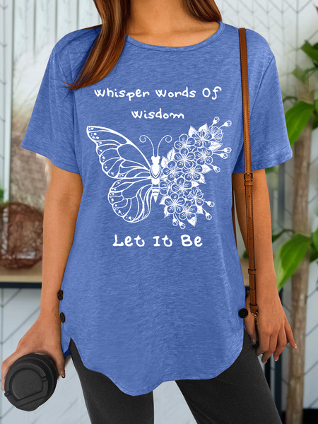 

Women's WHISPER WORDS Of WISDOM Let It Be Butterfly Casual T-Shirt, Blue, T-shirts