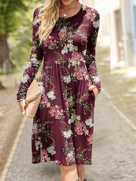 

Boho Loose Crew Neck Dress, Multicolor, Dresses