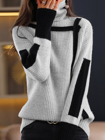 

Color Block Casual Turtleneck Wool/Knitting Sweater, Apricot, Sweaters & Cardigans