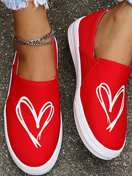 

Heart Valentine's Day Graphic-Print Canvas Flat Shoes, Red, Sneakers
