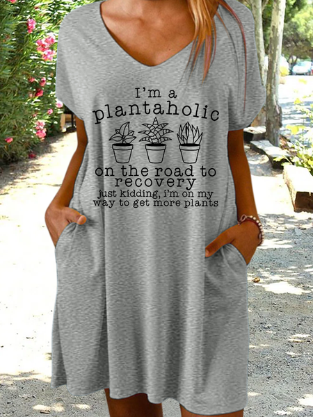

Women's Casual V Neck Loose Plants Lover Dress, Gray, Dresses