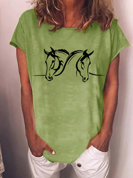 

Women's Horse Lover Cotton-Blend Casual T-Shirt, Green, T-shirts