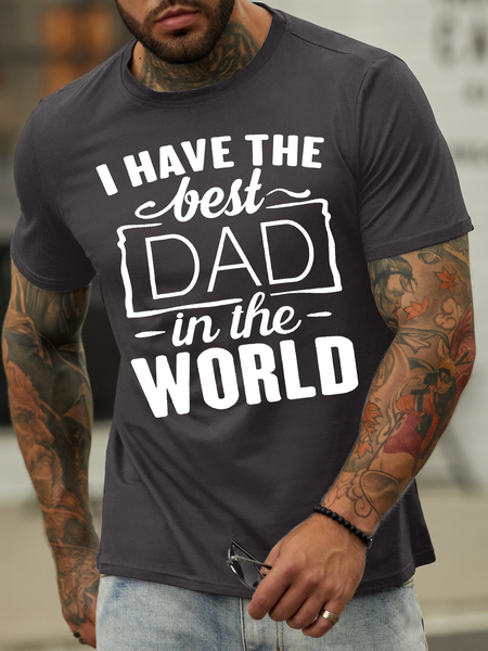 

Men's I Have The Best Dad In The World Couple Regular Fit Casual Text Letters Cotton T-Shirt, Deep gray, T-shirts