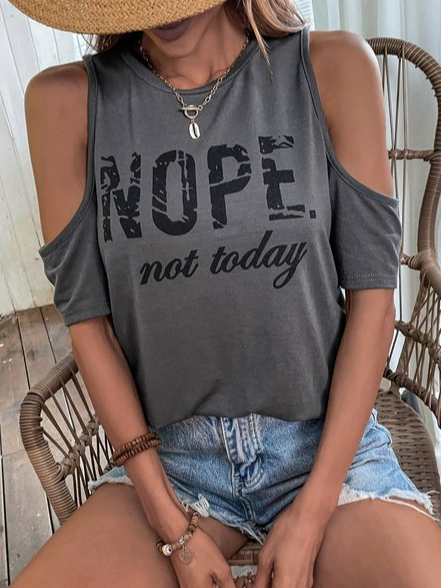 

Casual Text Letters Crew Neck T-Shirt, Gray, T-Shirts