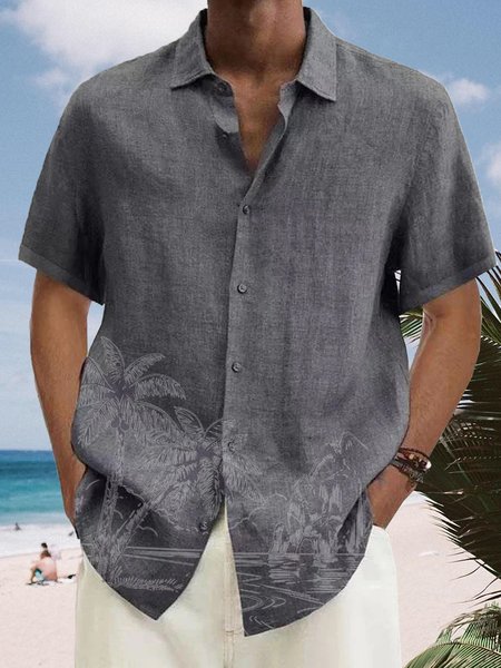 

Coconut Tree Short Sleeve Resort Shirt, Gray, Men Shirts