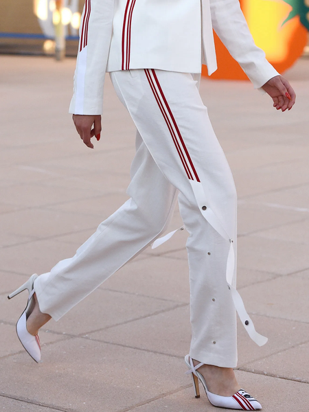 

Regular Fit Urban Fashion Color Block Long Pants, White, Pants