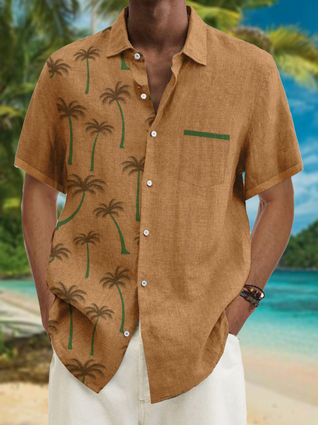 

Coco Print Chest Pocket Short Sleeve Casual Shirt, Khaki, Men Shirts