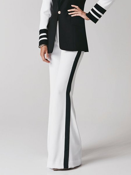 

Color Block Elegant Regular Fit Fashion Pants, White, Pants