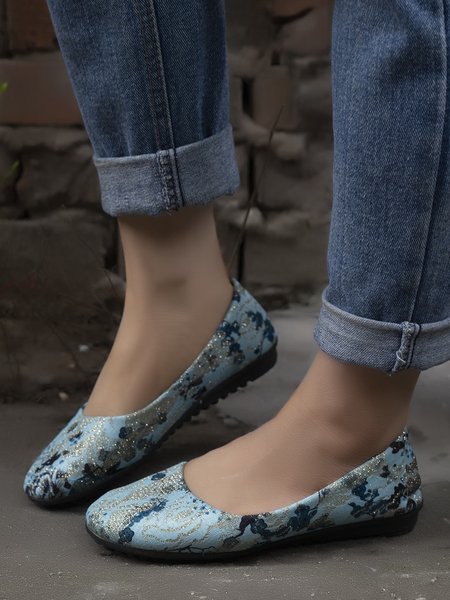 

Women's Floral Pattern Ballet Flats, Blue, Flats
