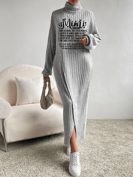 

Half Open Collar Text Letters Loose Casual Dress, Gray, Dresses