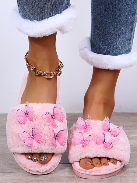 

Indoor Warm Plush Three-dimensional Butterfly Slippers, Pink, Slippers
