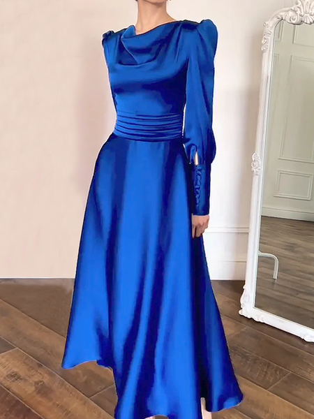 

Regular Fit Plain Long sleeve Elegant Long Dress, Blue, Maxi Dresses