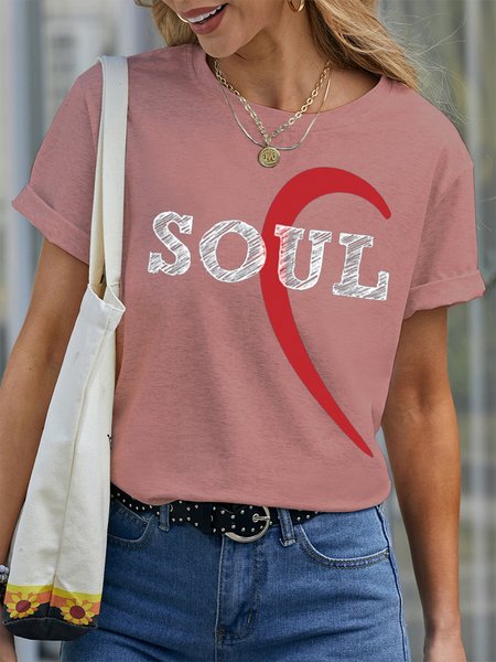 

Women's Love Soul Mate Funny Graphic Print Valentine's Day Gift Couple Cotton Casual Text Letters T-Shirt, Pink, T-Shirts