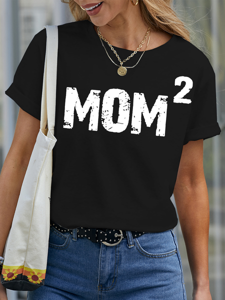 

Women's Mom Couple Casual Crew Neck Cotton Text Letters T-Shirt, Black, T-Shirts
