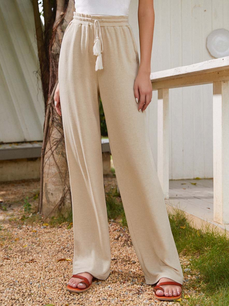 

Casual Loose Plain Casual Pants, Apricot, Pants