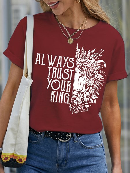 

Women's Always Trust Your King Funny Graphic Print Valentine's Day Gift Couple Cotton Loose Casual Text Letters T-Shirt, Red, T-Shirts