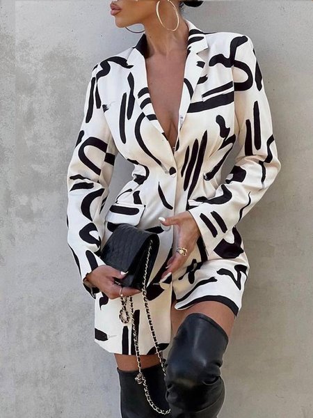 

Elegant Abstract Print Lapel Collar Regular Fit Blazer, White, Blazers