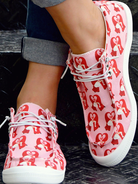 

Valentine's Day Heart Graphic-Print Denim Lace-Up Canvas Flats, Red, Sneakers