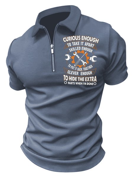 

Men's Curious Enough To Take It Apart Skilled Enough To Put It Back Together Funny Graphic Print Casual Text Letters Polo Collar Polo Shirt, Deep gray, T-shirts