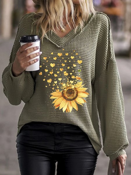 

V Neck Valentine's Day Casual Sweatshirt, Green, Sweatshirts & Hoodies