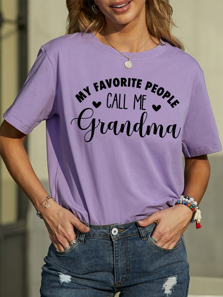 

Women's My Favorite People Call Me Grandma Funny Graphic Print Valentine's Day Gift Couple Cotton Casual Loose Text Letters T-Shirt, Purple, T-Shirts