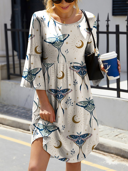 

Crew Neck Casual Loose Butterfly Dress, Multicolor, Dresses