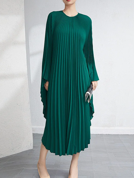 

Loose Elegant Crew Neck Long sleeve Long Dress, Green, Maxi Dresses