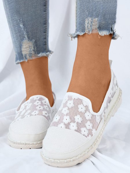 

Plain Floral Mesh Split Joint Flat Espadrilles Shoes, White, Flats