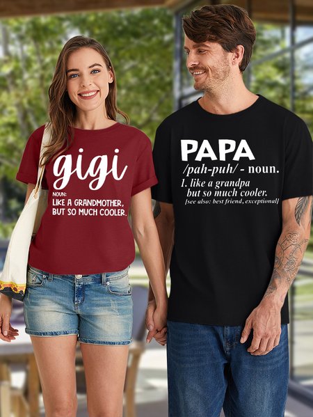 

Women's Gigi Like A Grandmother But So Much Coole Funny Graphic Print Valentine's Day Gift Couple Loose Cotton Text Letters Casual T-Shirt, Red, T-shirts