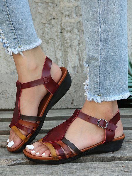

Color Block Adjustable Buckle Sandals, Deep brown, Sandals