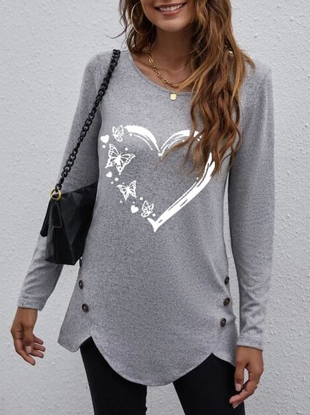 

Loose Casual Cotton-Blend Crew Neck T-Shirt, Gray, T-Shirts