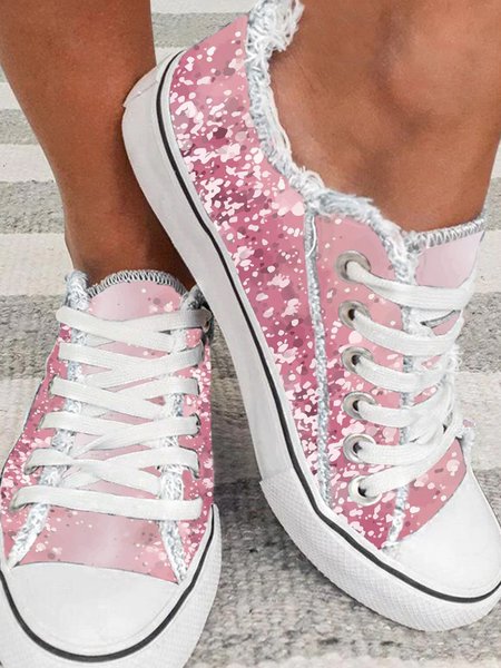 

Pink Sequin Print Lace-up Canvas Shoes, Sneakers