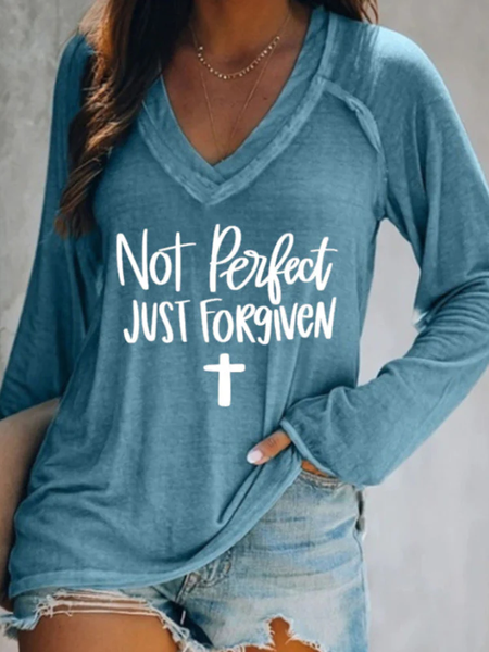 

Casual Regular Fit Text Letters V Neck T-Shirt, Blue, T-Shirts