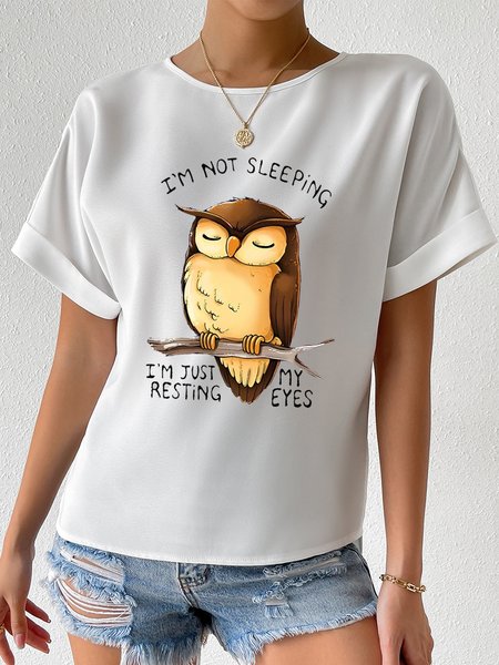 

Plain Crew Neck Loose “I' M NOT SLEEPING" Casual Top, White, Tops