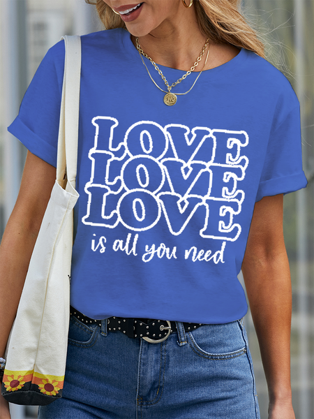 

Women‘s Love is All You Need Valentine's Couple Casual Cotton Crew Neck Text Letters T-Shirt, Blue, T-Shirts