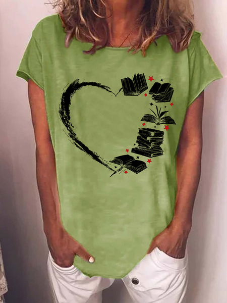 

JFN Women's Book Lover Gift Cotton-Blend Casual T-Shirt, Green, T-Shirts