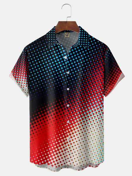 

Funky Polka Dots Chest Pocket Short Sleeve Casual Shirt, Red, Men Shirts