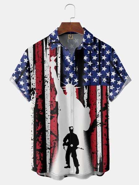 

Veteran Chest Pocket Short Sleeve Casual Shirt, Black, Men Shirts