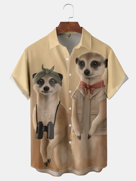 

Meerkats Chest Pocket Short Sleeve Casual Shirt, Khaki, Men Shirts